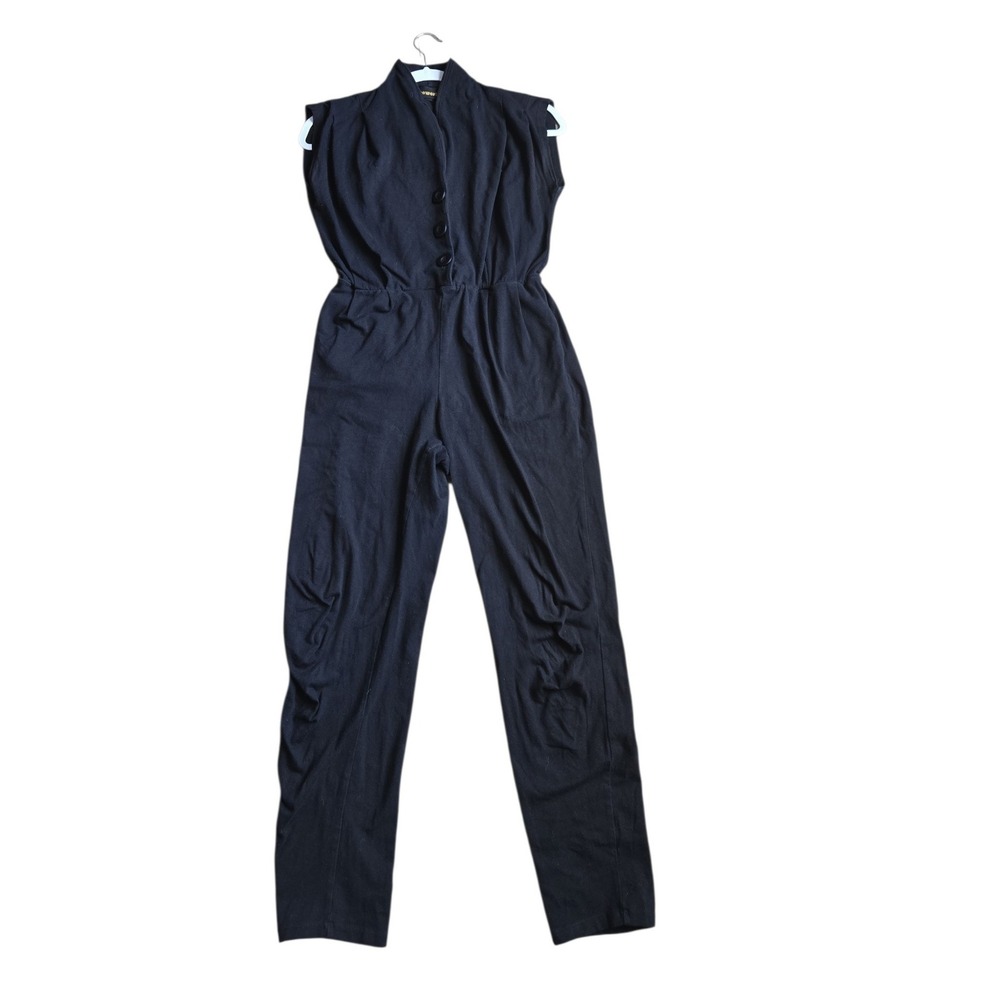 Nooworks Magic Cuit Black Cotton Lycra Sleeveless Button Front Jumpsuit XS - Picture 2 of 14